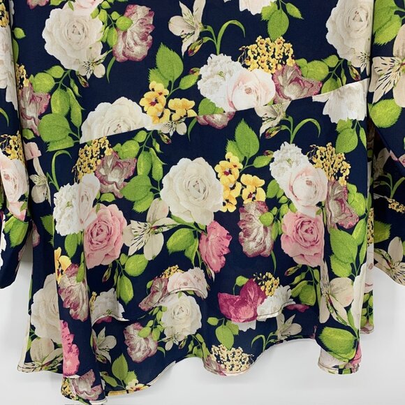 Cato Top Blue Floral Button Down Long Sleeve Asymmetrical - Picture 10 of 11